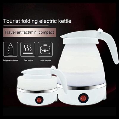 SILENCIO Portable Electric Kettle – Expandable & Collapsible for Easy Storage, Convenient & Folding for Travel, BPA Free Food Grade Silicone for Hot Water Tea Coffee Maker Water Boiler (600ML)